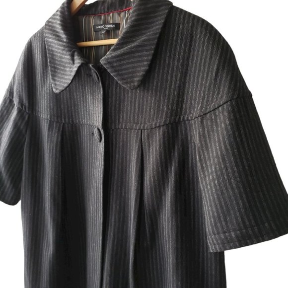 Mario Serrani wool blend black & gray pinstripe short sleeve cape coat sz 14 - Picture 6 of 9